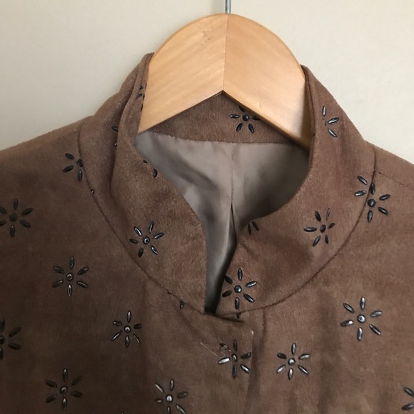 Vintage suede brown embellished jacket - Picture 3 of 5